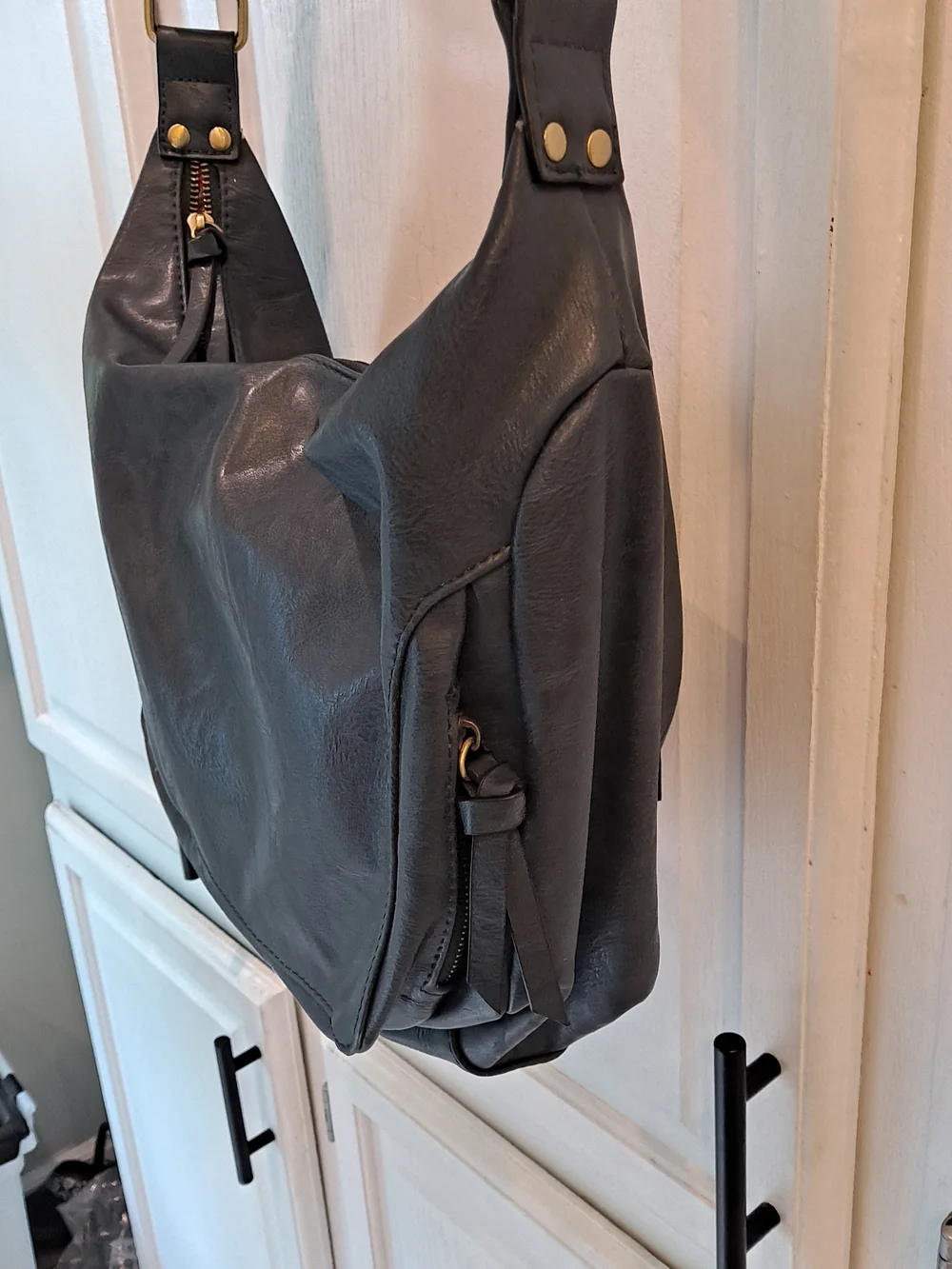 Joy Susan Navy Blue Vintage Debbie Hobo Slouchy Crescent Vegan Shoulder Bag